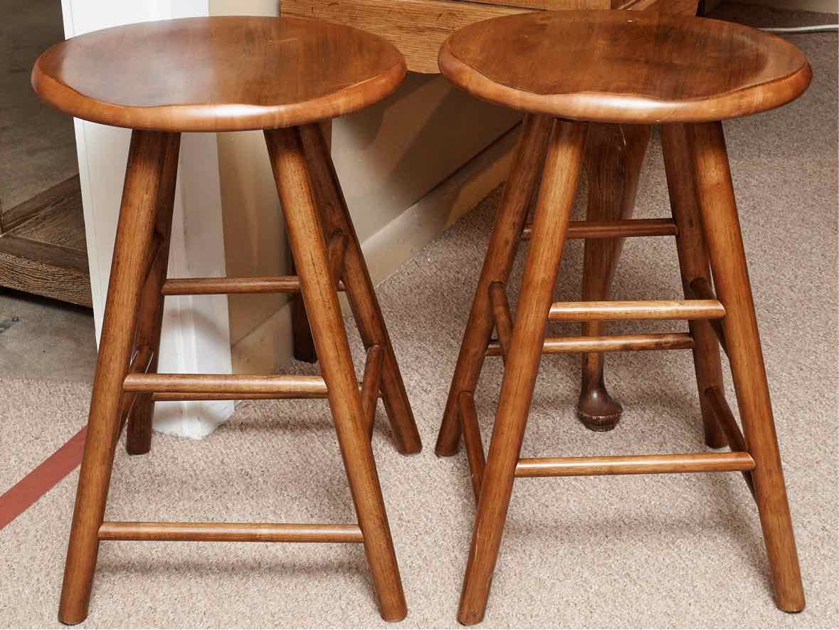 Pair Of Maple Swivel  Counter Stools