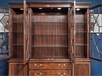 Henkel Harris Mahogany Banded Inlay 4 Glass Door Breakfront Cabinet