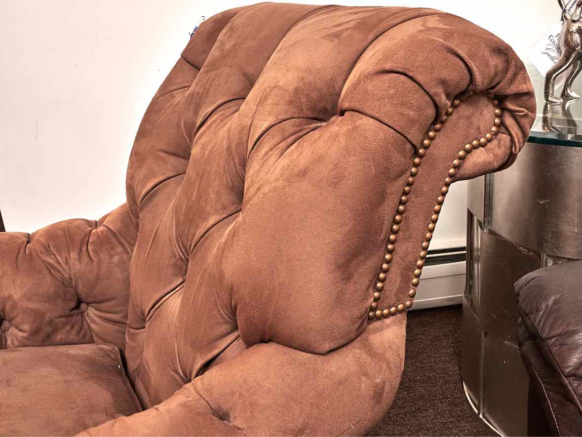 Key City  Ultra Suede Tufted Back Arm Chair & Ottoman
