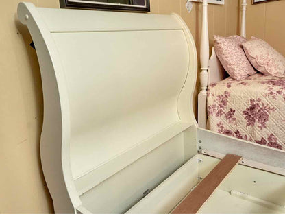 Cream Finish Sleigh Twin Bed With Under Storage