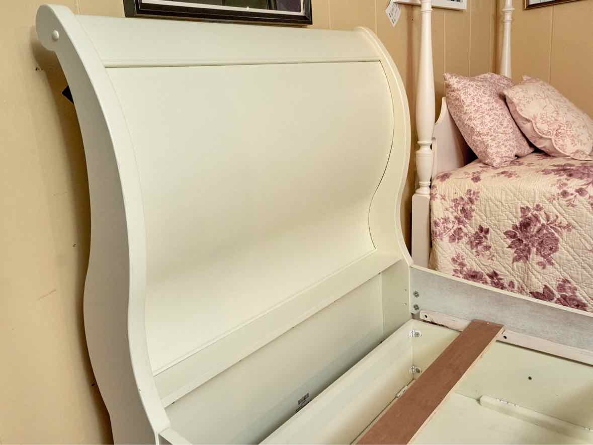 Cream Finish Sleigh Twin Bed With Under Storage