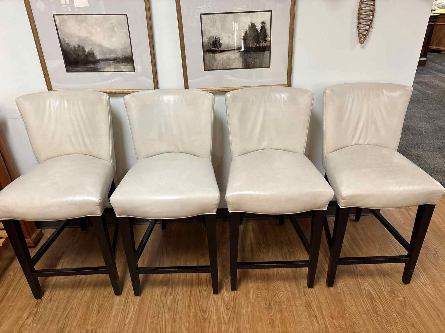 Set of 4 Beige Leather Counter Stools