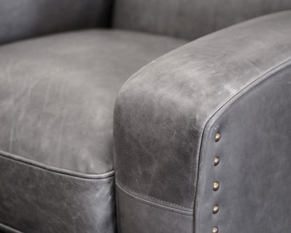 Pair of Restoration Hardware Gray Leather Chairs