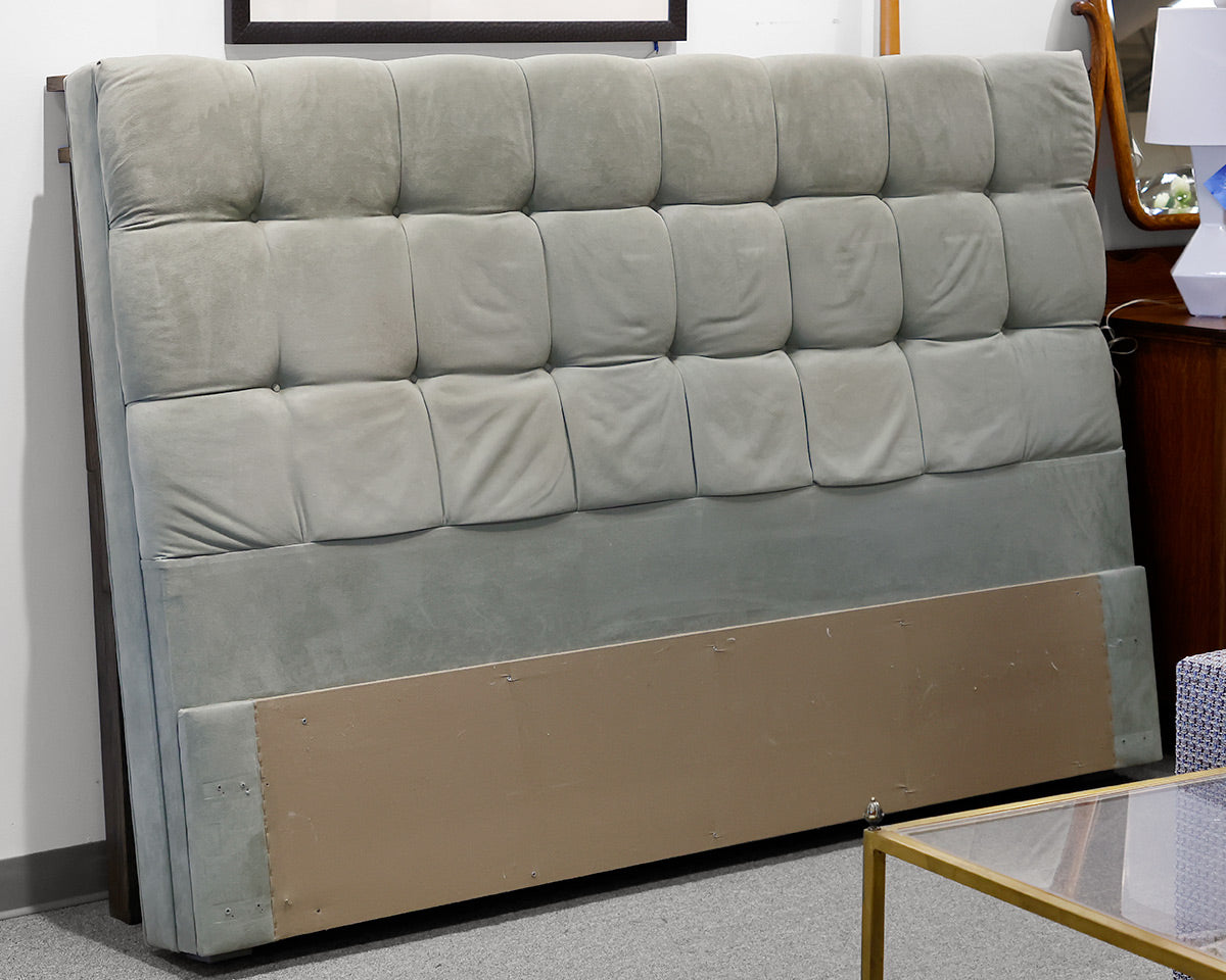 King Size Tufted Headboard in Light Sage Green Microsuede