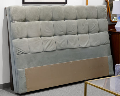 King Size Tufted Headboard in Light Sage Green Microsuede