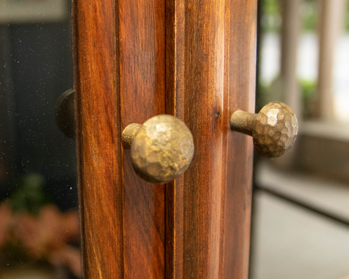 Rustic Wood Display Cabinet with Glass Pane Doors