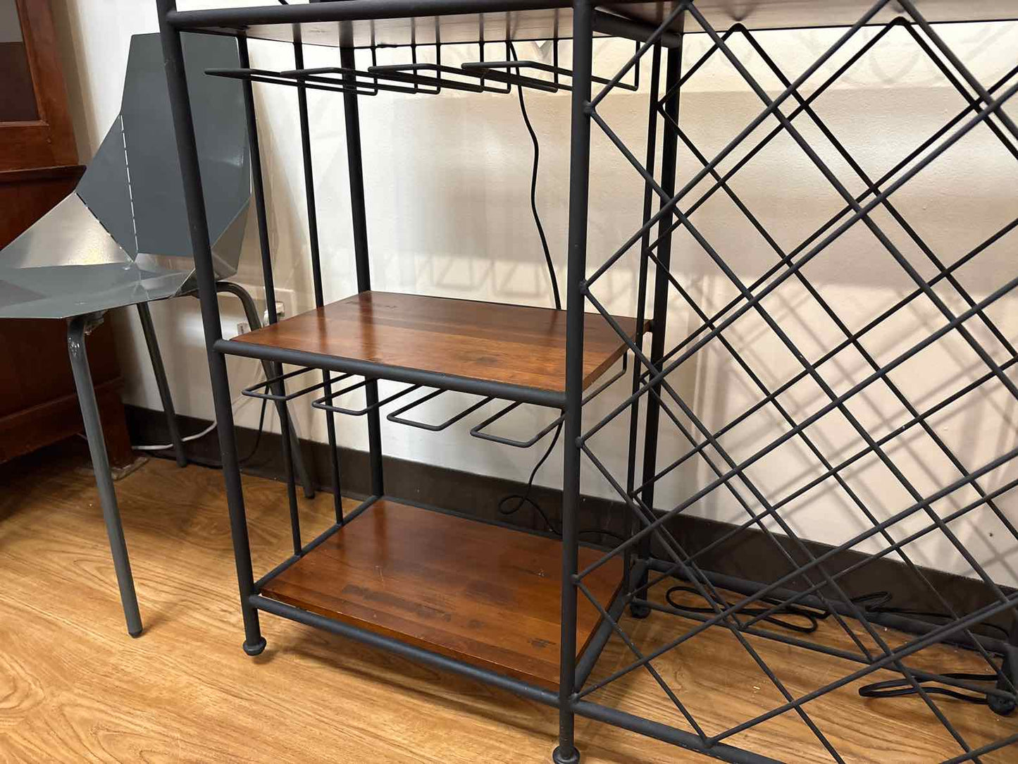 Metal Wine Rack with Wooden Shelves