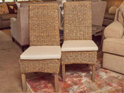 Pair Of  Banana Leaf Dining Chairs With Pads