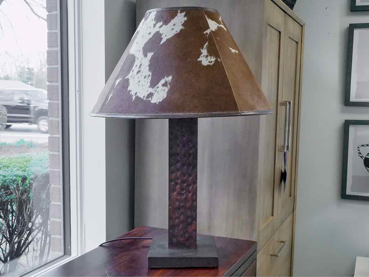 Metal Square Column Table Lamp with Hair-on-Hide Shade