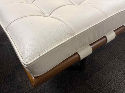 White Leather Button Tufted Chaise w/ Pillow