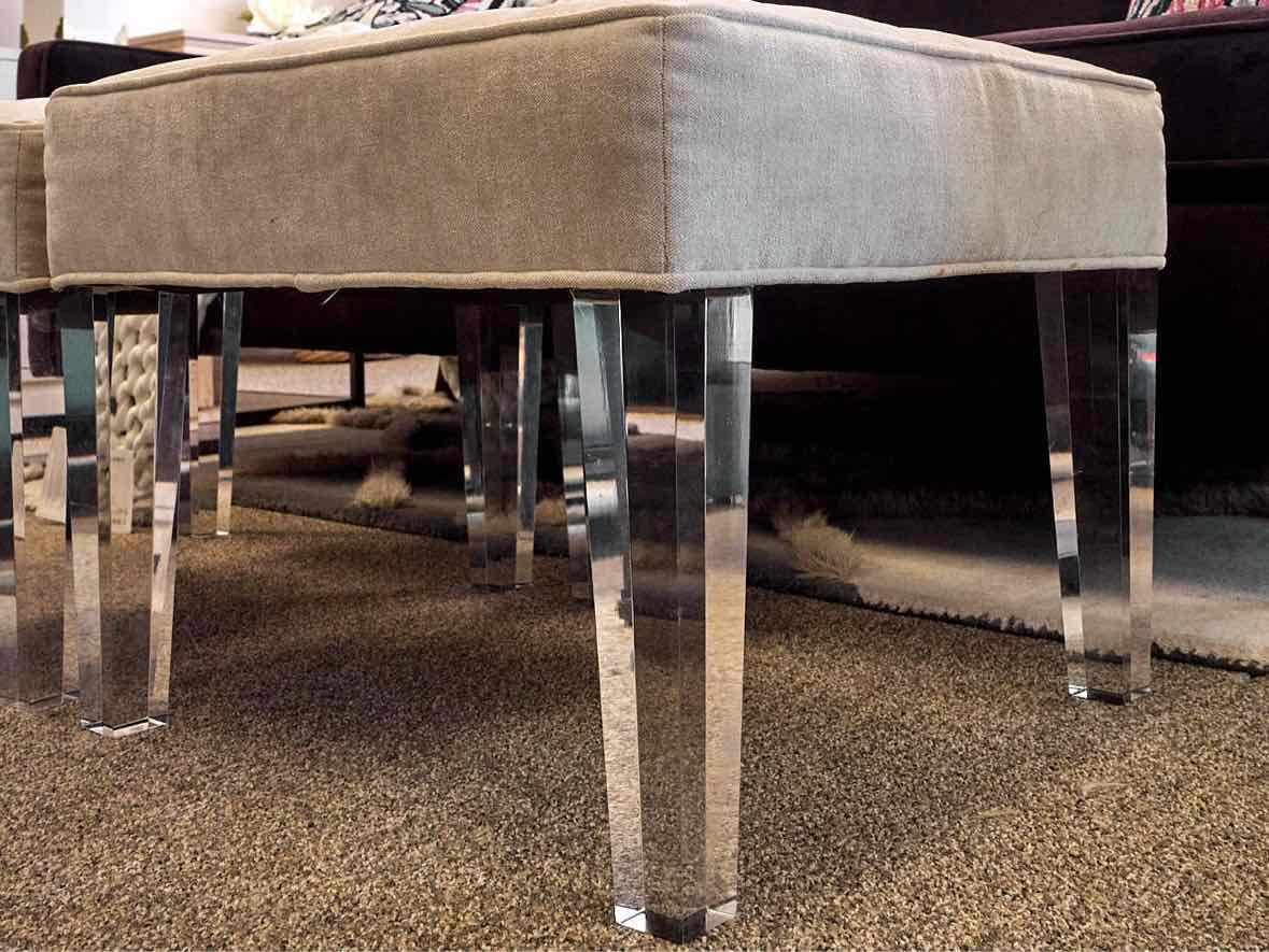 Pair of MG+BW Vanilla Upholstered Ottomans with Acrylic Legs