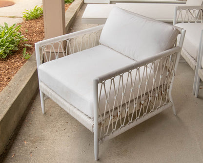 Serena & Lily Salt Creek Set Of 4  Lounge Chairs In Basket Weave White Fabric