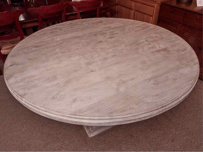 White Washed 60" Round Pedestal Dining Table