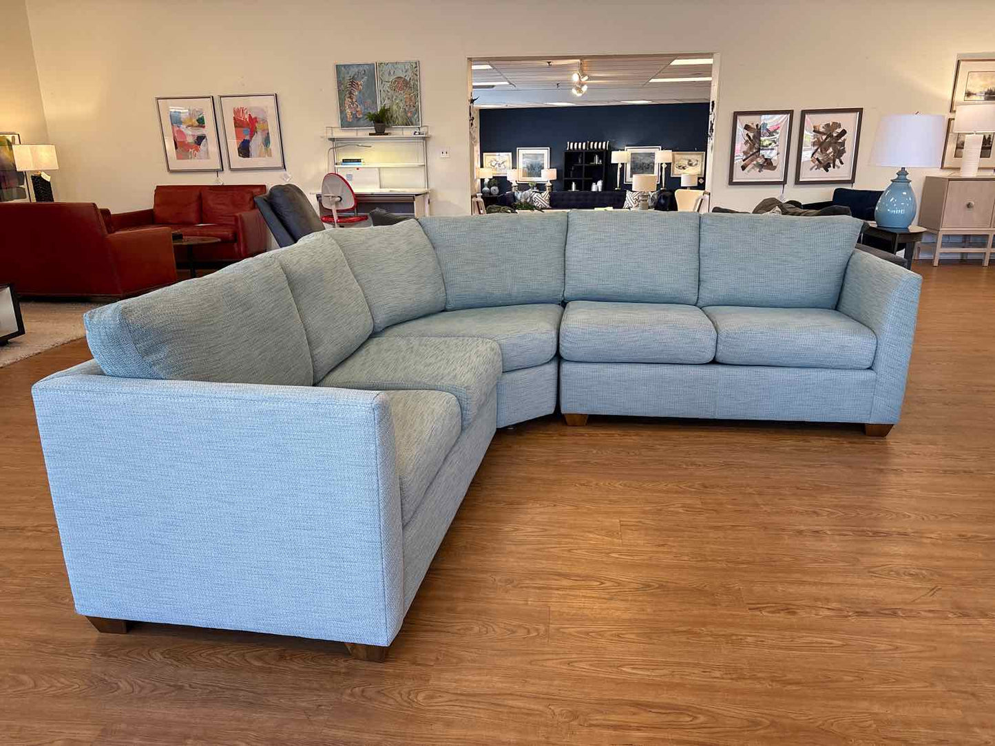 Norwalk 3-Piece Curved Sectional in Sky Blue Tweed