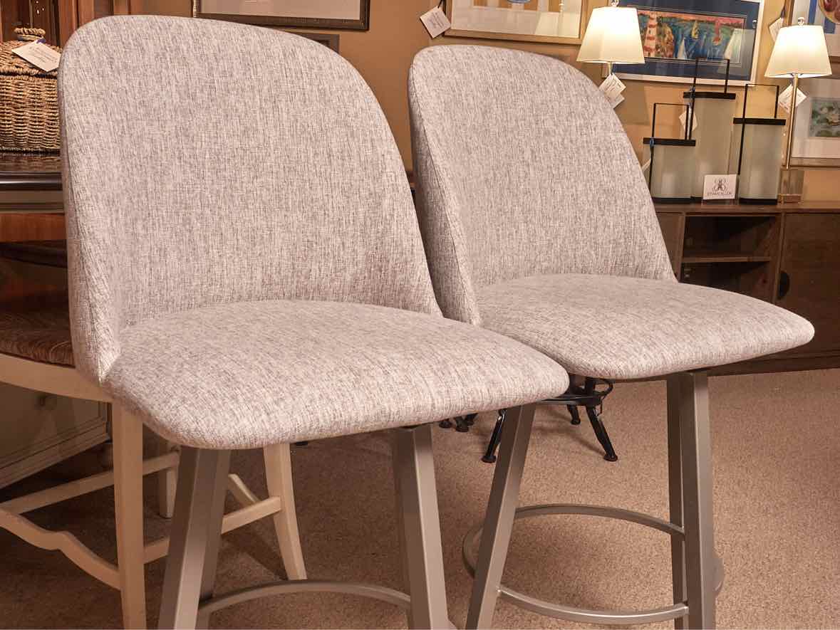 Pair Of Amisco Industries Silver Grey Upholstered Swivel Bar Stools
