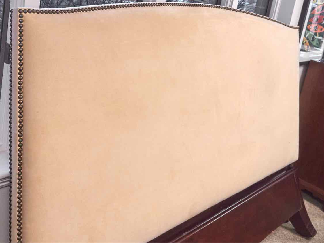 Mahogany Frame California King Bed with Beige Headboard