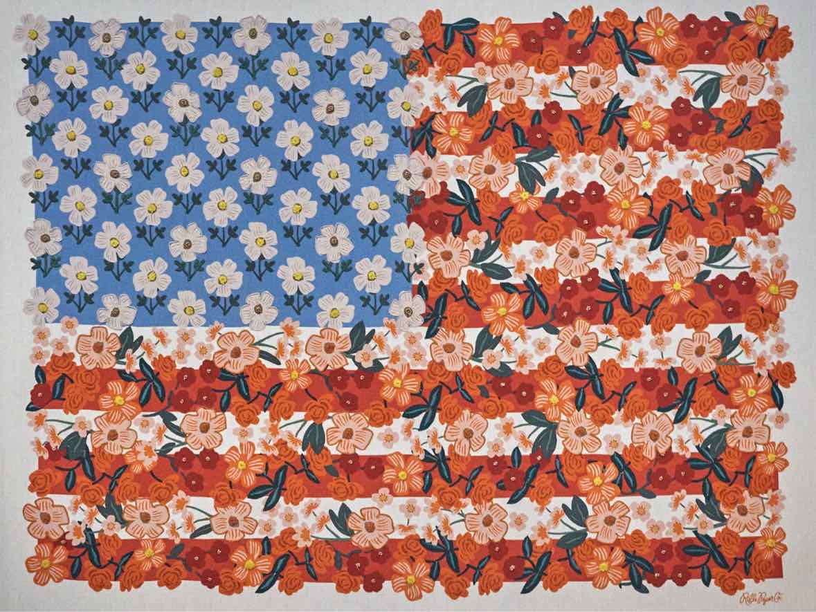 Rifle Paper Americana Embellished Art Print on Canvas in Natural Finish Frame