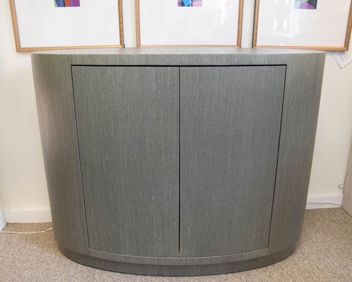 Grasscloth Wrapped Custom Oval 2-Door Accent Chest in Grey/Green
