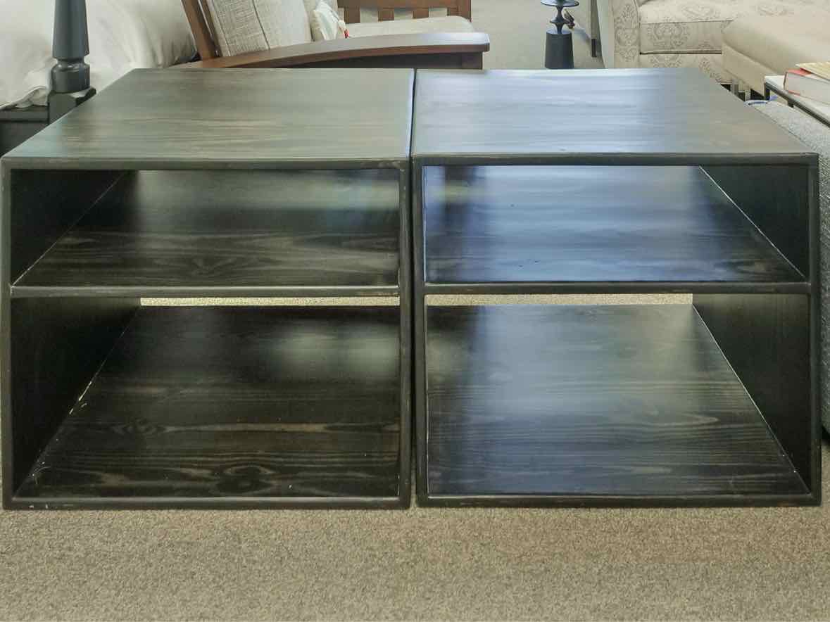 Pair of Pine Open Shelf Side Tables in Dark Finish