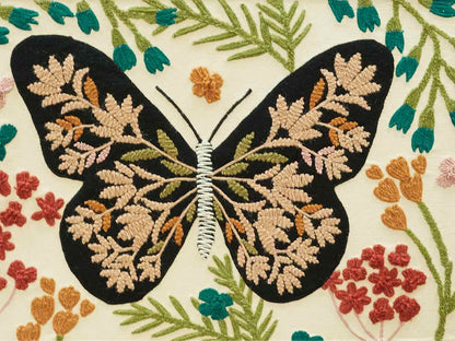 Framed Hand-Hooked Art With Butterfly and Flowers