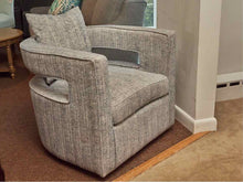 Pair of Swivel Contemporary  Sky Blue & Ivory Fleck Upholstered Chairs
