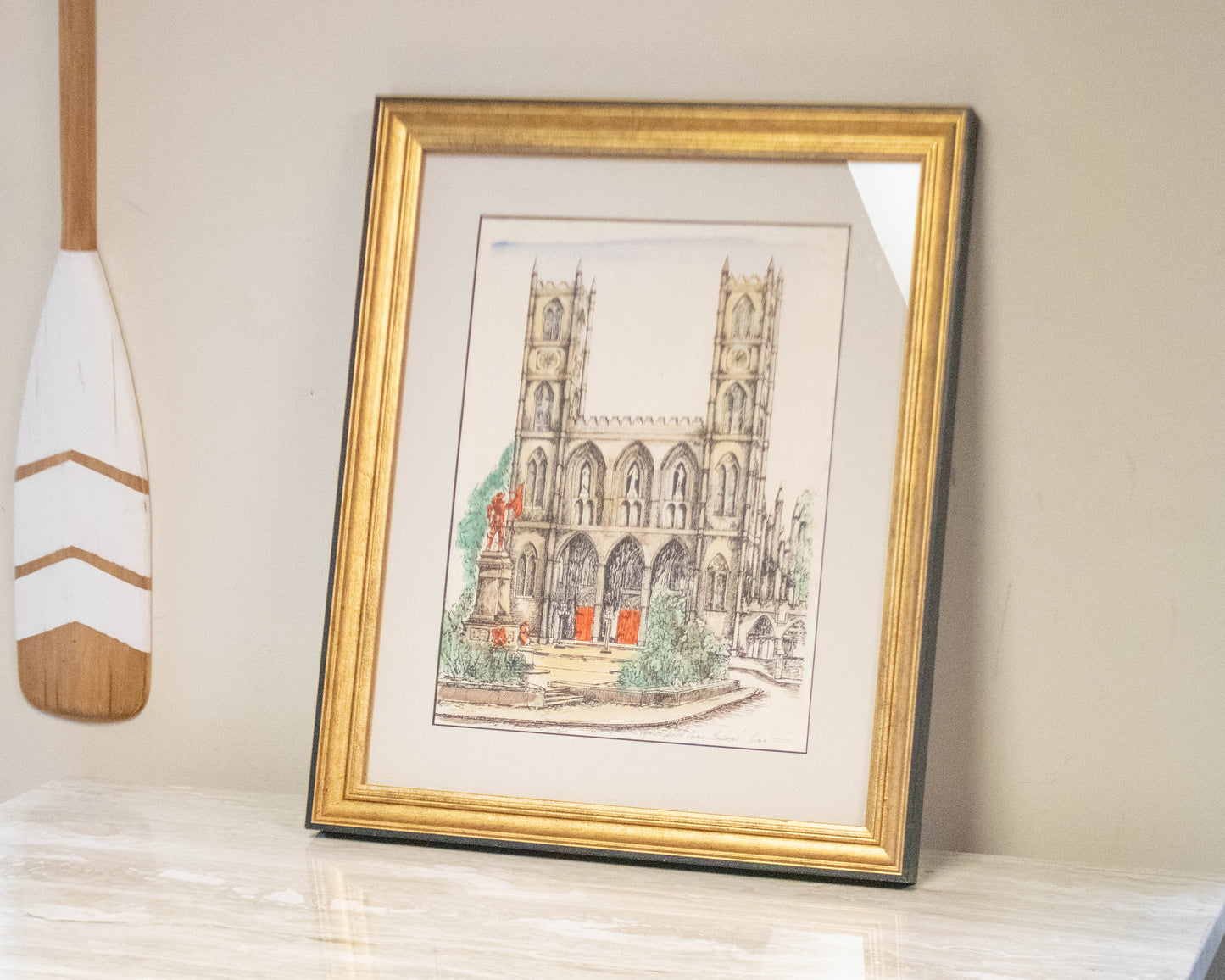 Notre Dame Basilica  Montreal Etching & WaterColor Wall Decor