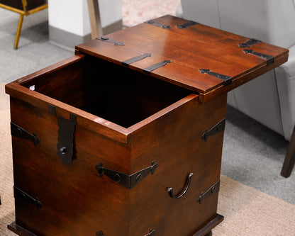 Mahogany and Metal Sliding Top Trunk