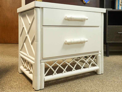 Pair of White Finish Bamboo 2 Drawer Side Tables