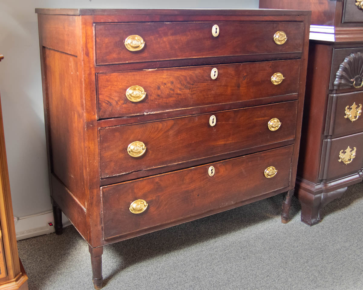 Antique 4-Drawer Chest in Cherry with Mahogany Finish and Brass Pulls