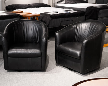 Pair of Natuzzi Barrel Leather Chairs