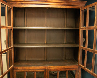 Rustic Wood Display Cabinet with Glass Pane Doors
