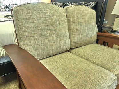 Pompanoosuc Mills Loveseat w/Dark Walnut Frame in Grey Toned  Upholstered Fabric