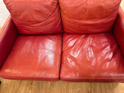 Lee Industries Red Leather Loveseat