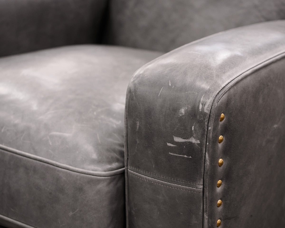 Pair of Restoration Hardware Gray Leather Chairs
