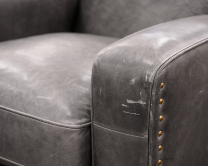 Pair of Restoration Hardware Gray Leather Chairs