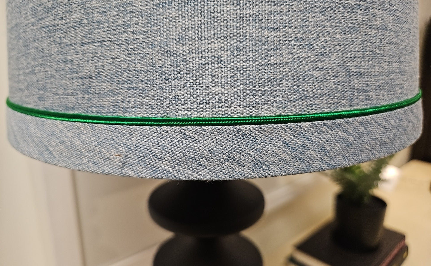 Black Base Table Lamp with Light Blue Shade