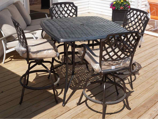 Black Basket Weave Top Metal Pub Outdoor Dining Set