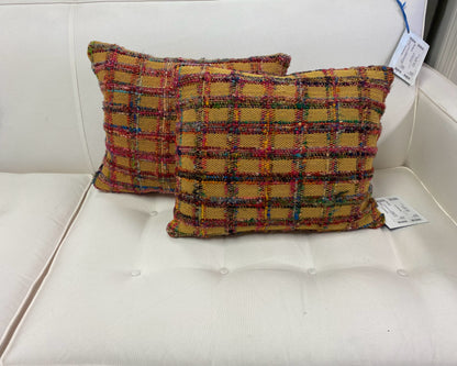 Pair of Melon & Pink Plaid Boucle Accent Pillows