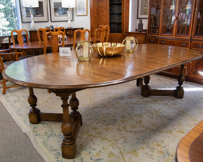 Baker Alderwood 60" Round Dining Table with Yew Wood Inlay and 3 Leaves