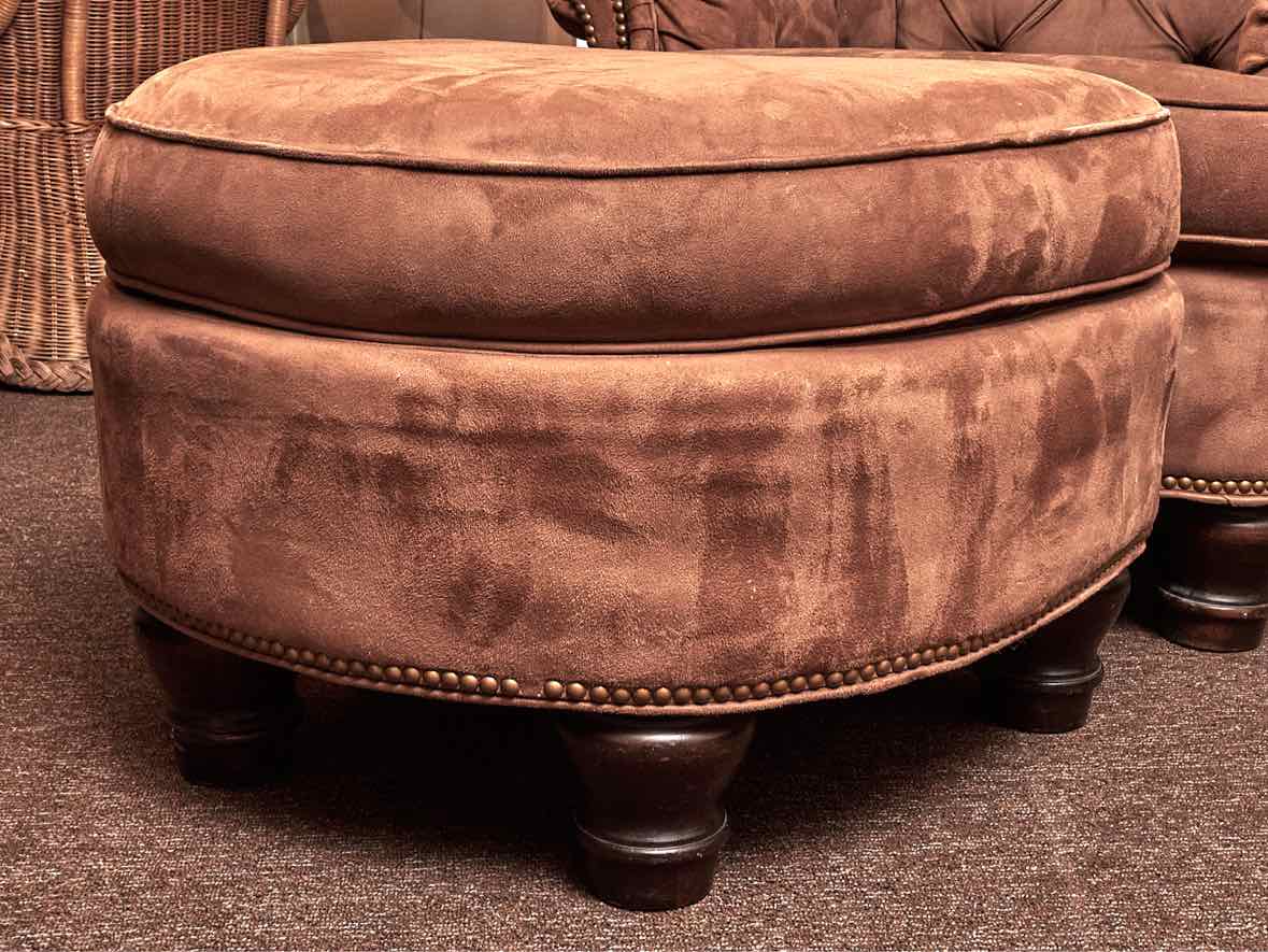 Key City  Ultra Suede Tufted Back Arm Chair & Ottoman