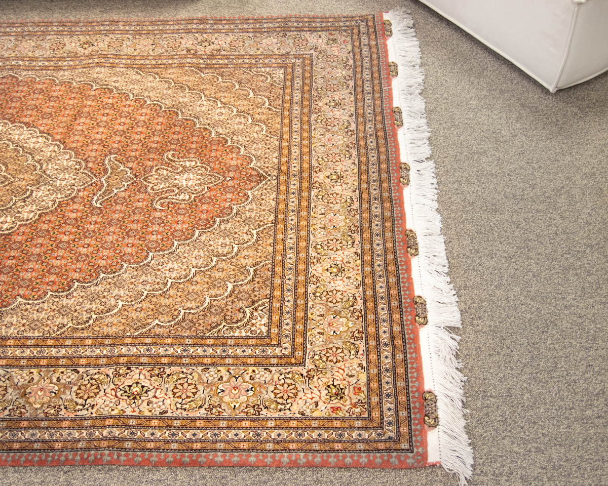 Persian Tabriz Handknotted Wool  Coral & Blue Rug