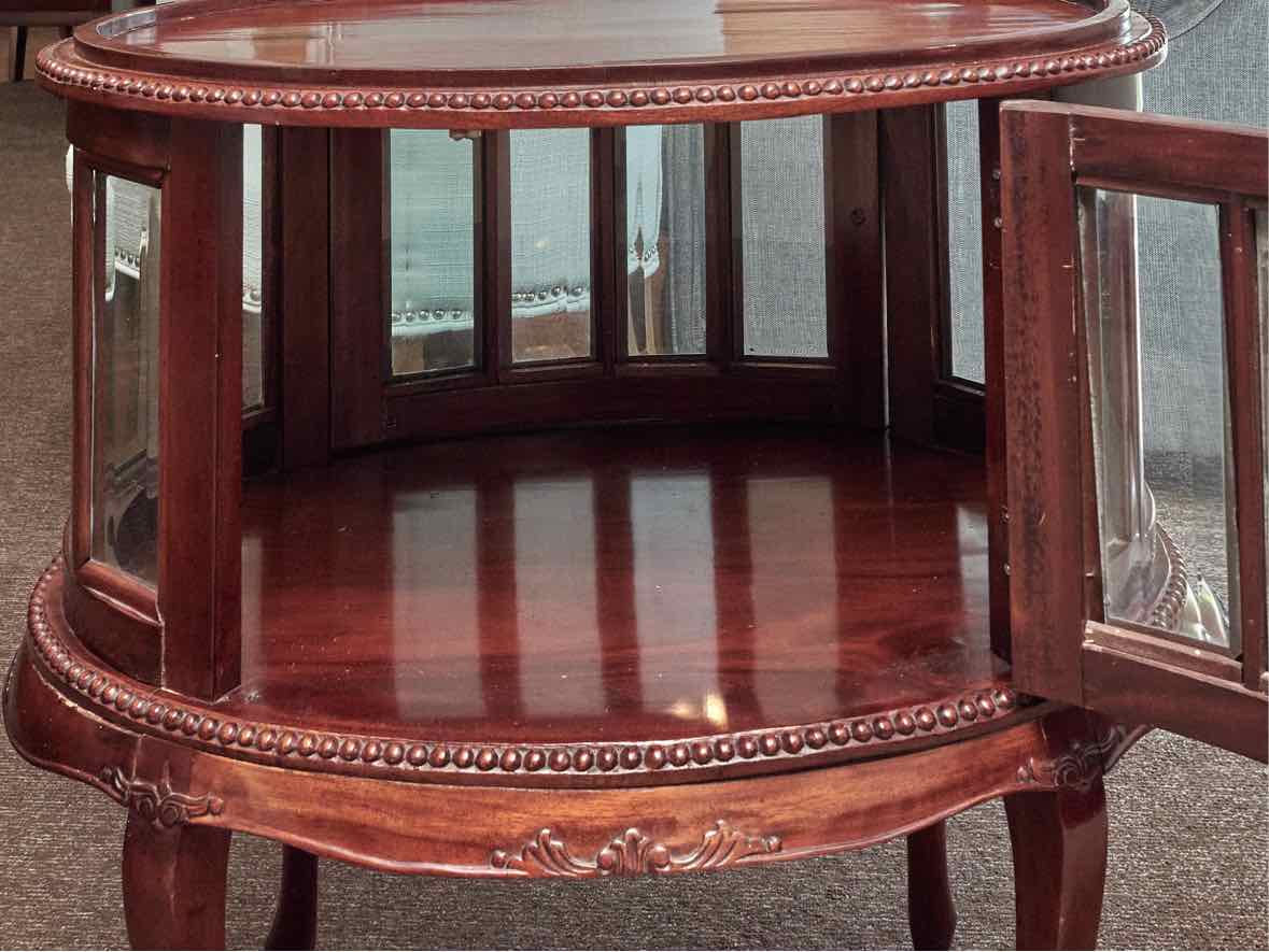 Soild Mahogany Oval Beveled Glass Door Curio Cabinet