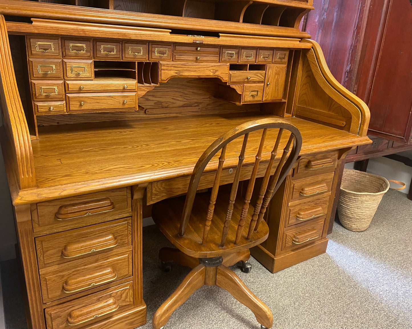 National Mt. Airy Three Piece Oak Roll Top Desk
