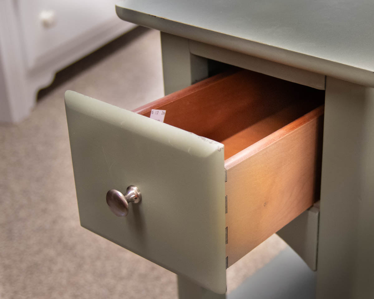 Pair Of Sage Green Nightstands W/ 1 Drawer And Lower Shelf