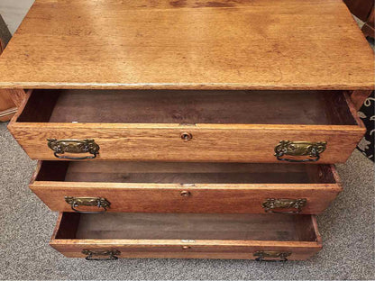 Golden Oak 3 Drawer Chest w/ Ornate Brass Hardware