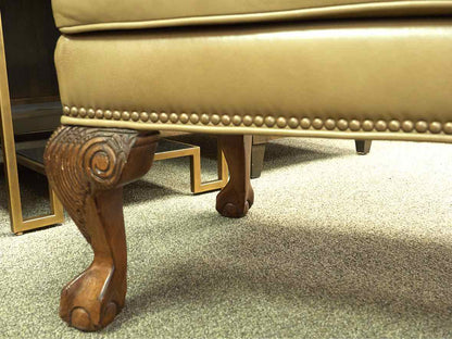 Ethan Allen Taupe Leather Ottoman