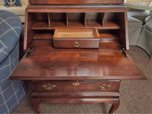 Cherry Secretary Desk with Drop Front & Glass Pane Door Top