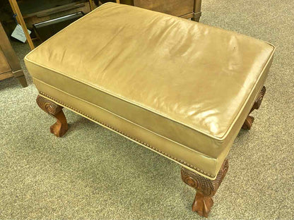 Ethan Allen Taupe Leather Ottoman