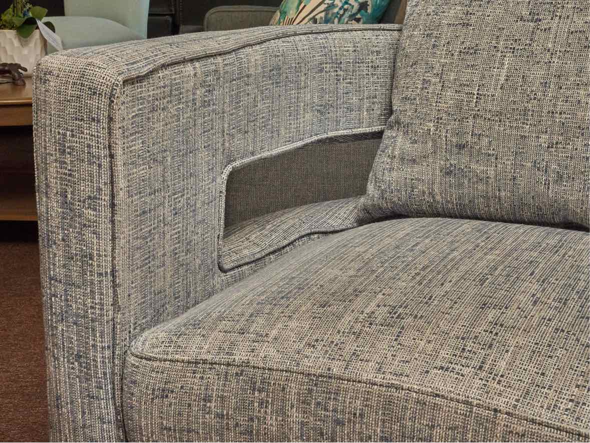 Pair of Swivel Contemporary  Sky Blue & Ivory Fleck Upholstered Chairs