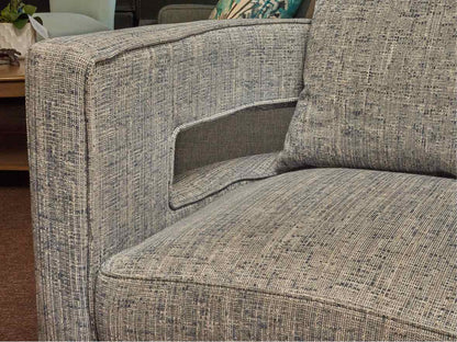 Pair of Swivel Contemporary  Sky Blue & Ivory Fleck Upholstered Chairs